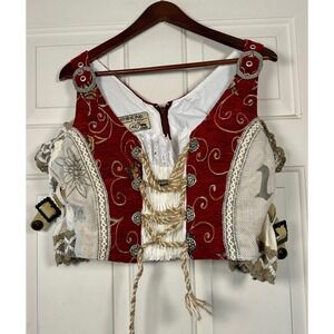 Oscar Munchner Trachten Red Tapestry Lace Up Dirndl Bodice Top Women 42 (L)